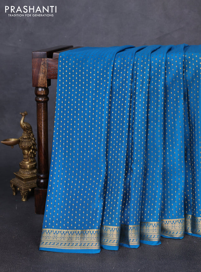 Pure mysore silk saree peacock blue with allover zari woven 1000 buttas and zari woven border