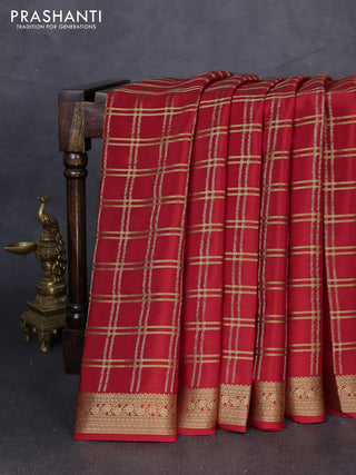 Pure mysore silk saree red with allover zari checked pattern and zari woven border