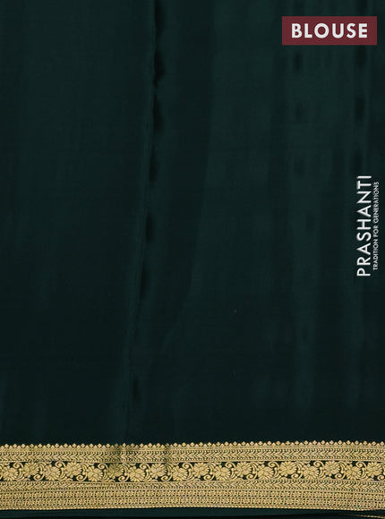 Pure mysore silk saree bottle green with allover zari checked pattern and zari woven border