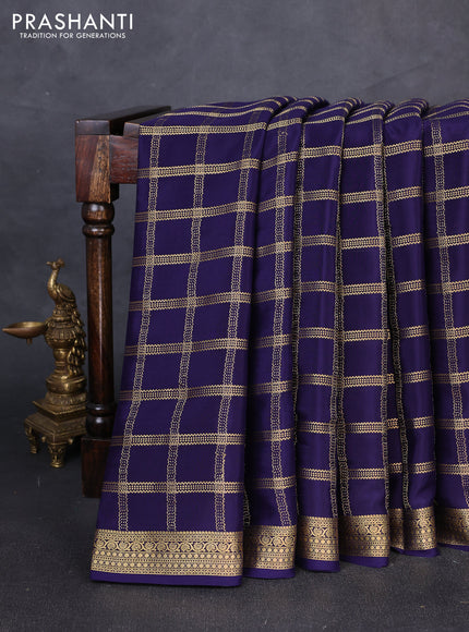 Pure mysore silk saree navy blue with allover zari checked pattern and zari woven border