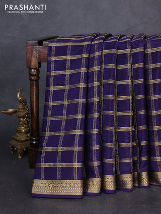 Pure mysore silk saree navy blue with allover zari checked pattern and zari woven border