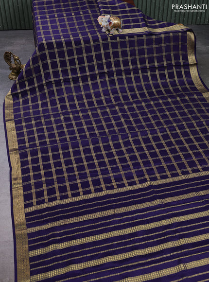 Pure mysore silk saree navy blue with allover zari checked pattern and zari woven border