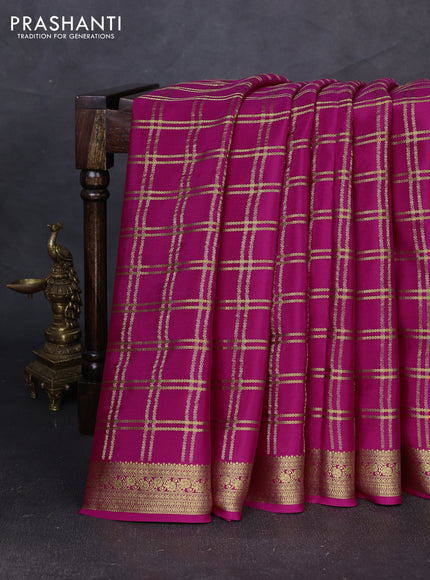 Pure mysore silk saree pink with allover zari checked pattern and zari woven border