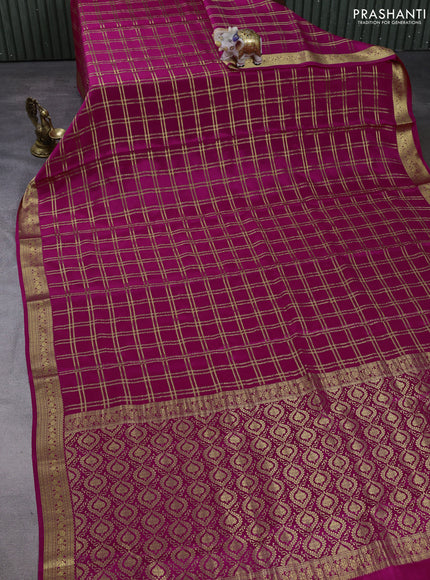 Pure mysore silk saree pink with allover zari checked pattern and zari woven border