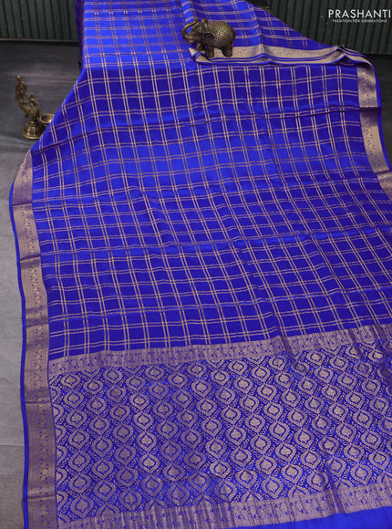 Pure mysore silk saree royal blue with allover zari checked pattern and zari woven border