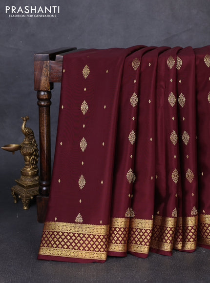 Pure mysore silk saree deep maroon with allover zari woven buttas and zari woven border