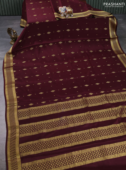 Pure mysore silk saree deep maroon with allover zari woven buttas and zari woven border