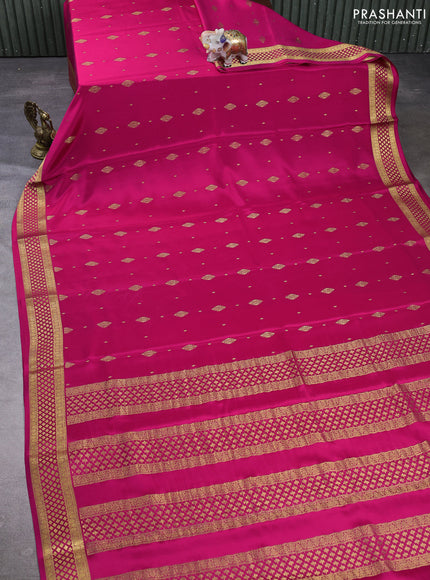 Pure mysore silk saree pink with allover zari woven buttas and zari woven border