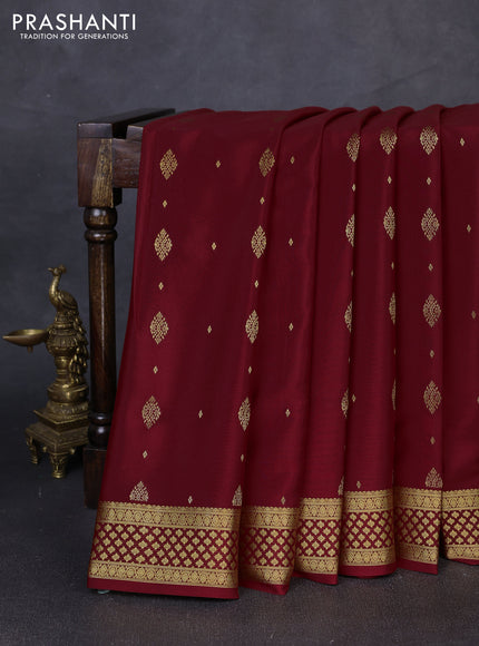 Pure mysore silk saree maroon with allover zari woven buttas and zari woven border