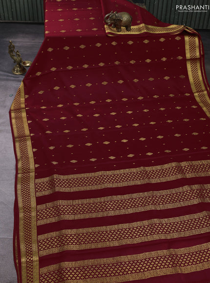 Pure mysore silk saree maroon with allover zari woven buttas and zari woven border