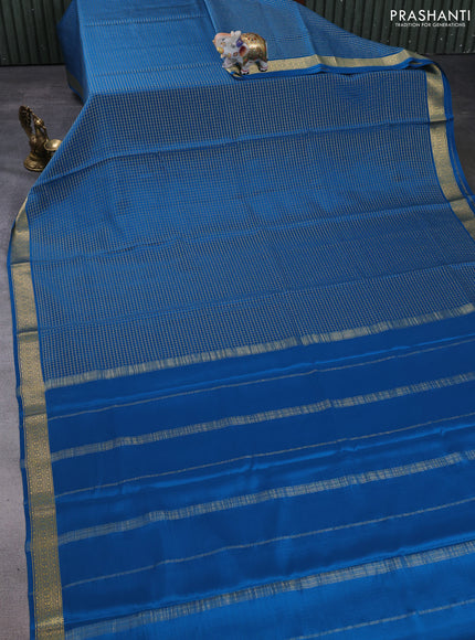 Pure mysore silk saree peacock blue with allover zari checked pattern and zari woven border