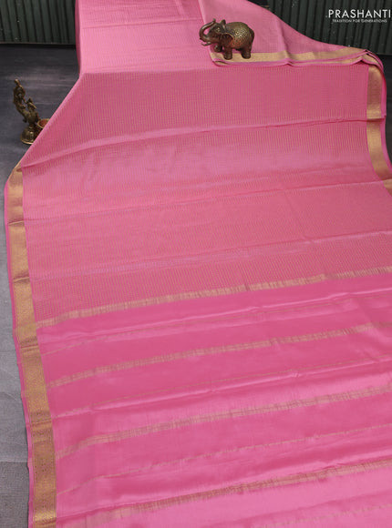 Pure mysore silk saree peach pink with allover zari checked pattern and zari woven border