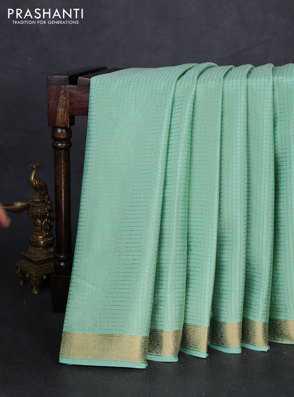 Pure mysore silk saree pista green with allover small zari checked pattern and zari woven border