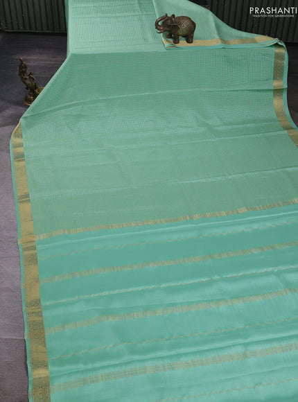 Pure mysore silk saree pista green with allover small zari checked pattern and zari woven border