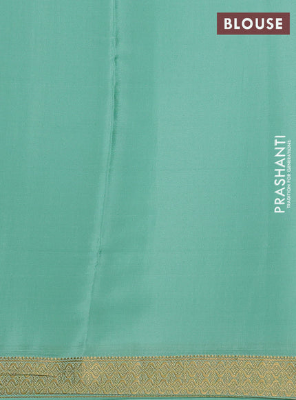 Pure mysore silk saree pista green with allover small zari checked pattern and zari woven border
