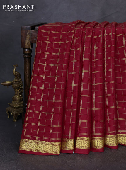 Pure mysore silk saree red with allover zari checked pattern and zari woven border