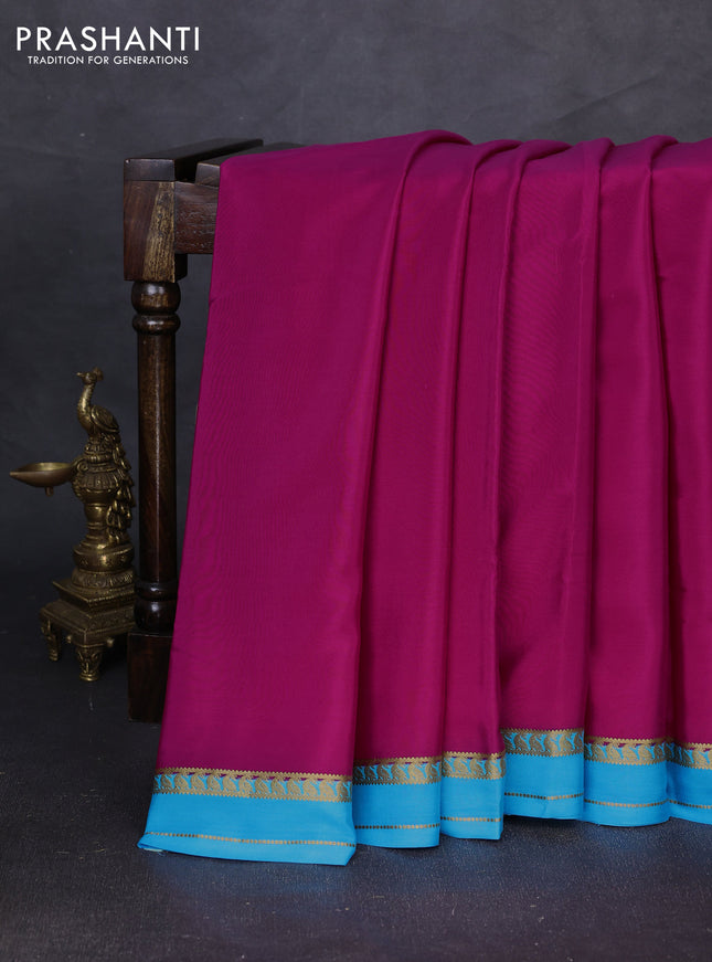 Pure mysore silk saree pink and cs blue with plain body and zari woven border