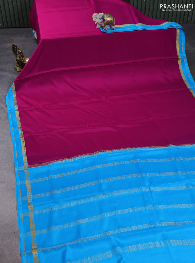 Pure mysore silk saree pink and cs blue with plain body and zari woven border