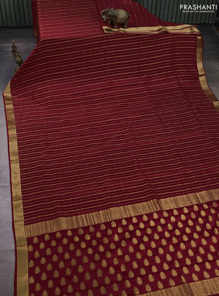 Pure mysore silk saree deep maroon with allover zari weaves and zari woven border