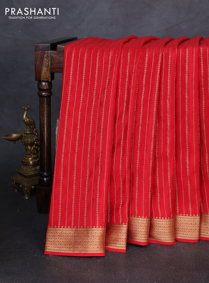 Pure mysore silk saree red with allover zari weaves and zari woven border