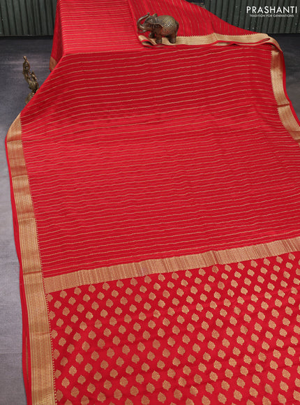 Pure mysore silk saree red with allover zari weaves and zari woven border