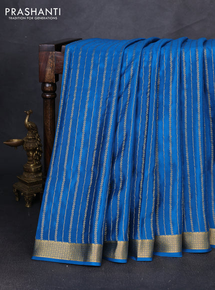 Pure mysore silk saree cs blue with allover zari weaves and zari woven border