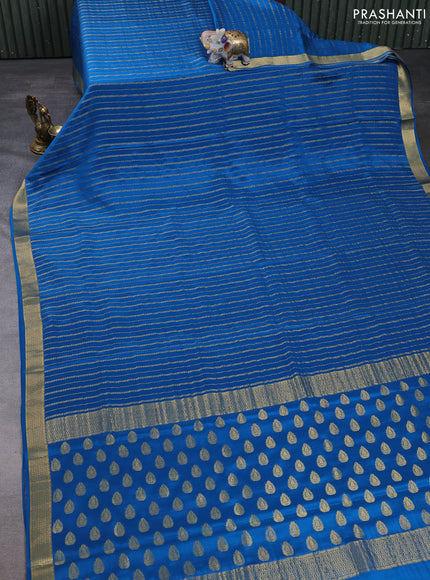 Pure mysore silk saree cs blue with allover zari weaves and zari woven border