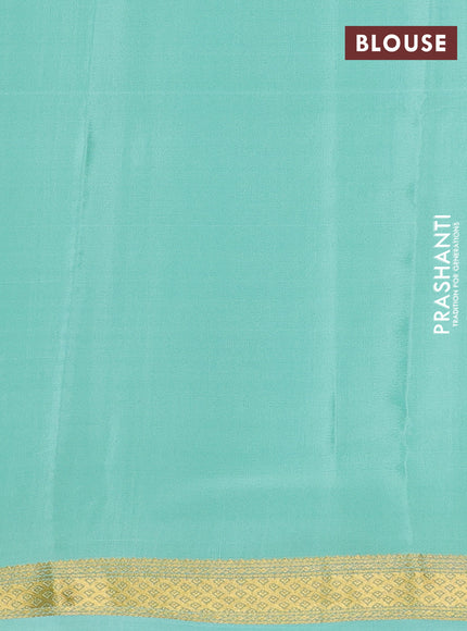 Pure mysore silk saree teal green with allover zari checked pattern and zari woven border