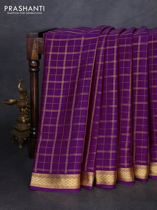 Pure mysore silk saree purple with allover zari checked pattern and zari woven border