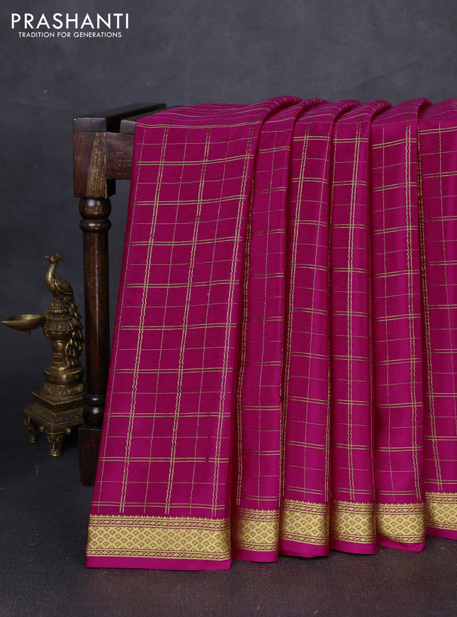 Pure mysore silk saree pink with allover zari checked pattern and zari woven border