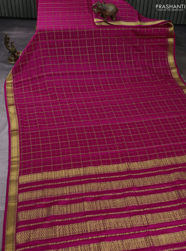 Pure mysore silk saree pink with allover zari checked pattern and zari woven border