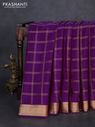 Pure mysore silk saree purple with allover zari checked pattern and zari woven border