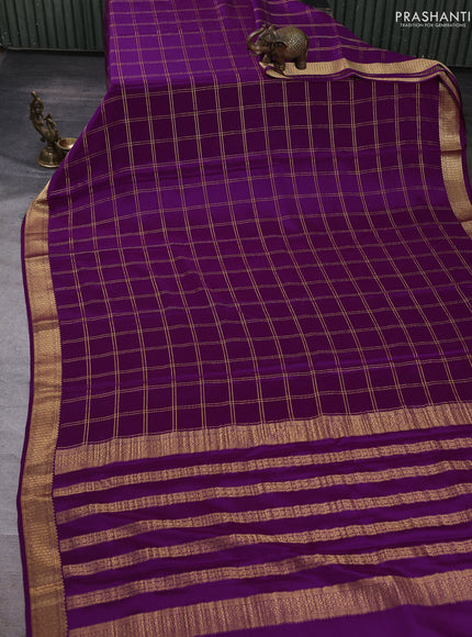 Pure mysore silk saree purple with allover zari checked pattern and zari woven border