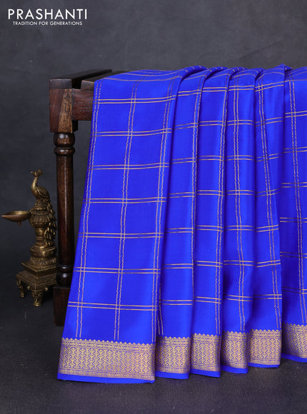Pure mysore silk saree royal blue with allover zari checked pattern and zari woven border