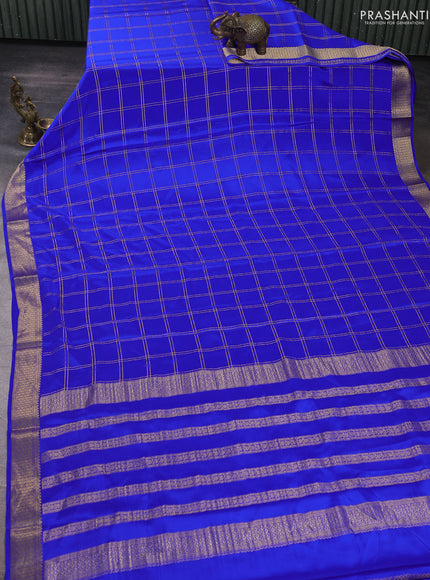 Pure mysore silk saree royal blue with allover zari checked pattern and zari woven border