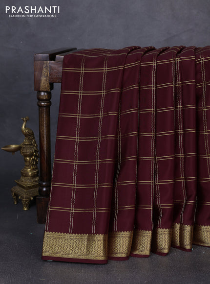 Pure mysore silk saree coffee brown with allover zari checked pattern and zari woven border