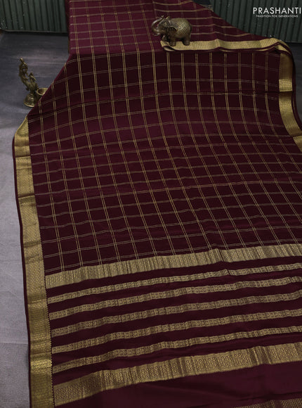 Pure mysore silk saree coffee brown with allover zari checked pattern and zari woven border