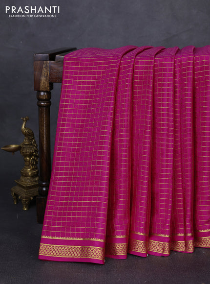 Pure mysore silk saree pink with allover zari checked pattern and small zari woven border