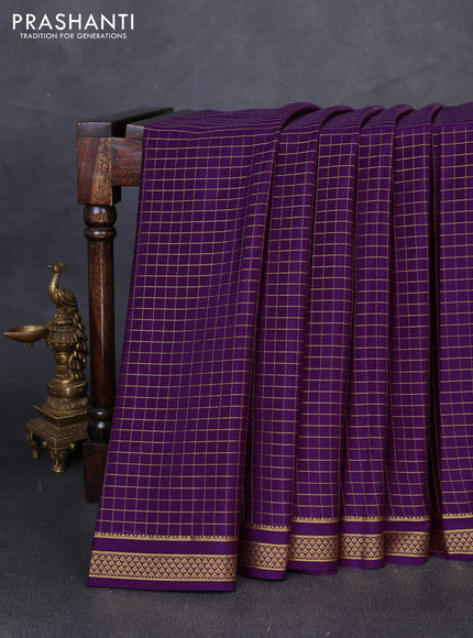 Pure mysore silk saree purple with allover zari checked pattern and small zari woven border
