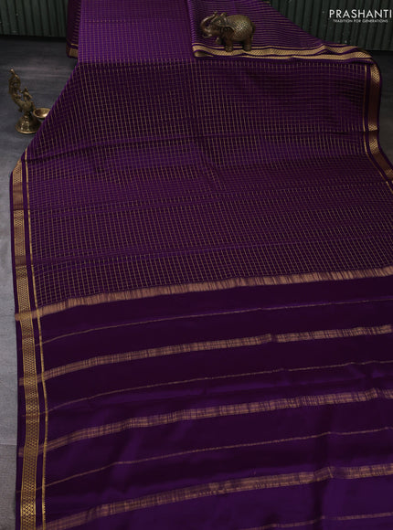 Pure mysore silk saree purple with allover zari checked pattern and small zari woven border