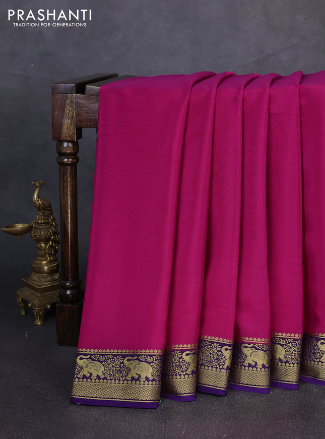 Pure mysore silk saree pink and violet with plain body and zari woven border
