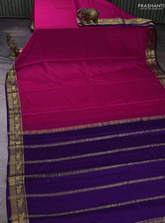 Pure mysore silk saree pink and violet with plain body and zari woven border