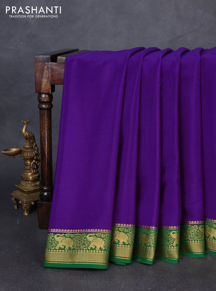 Pure mysore silk saree purple and green with plain body and zari woven border