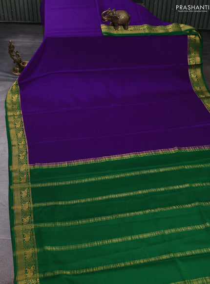 Pure mysore silk saree purple and green with plain body and zari woven border
