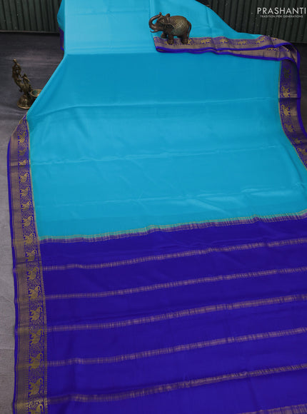 Pure mysore silk saree cs blue and royal blue with plain body and zari woven border