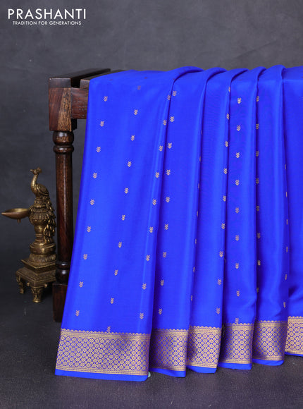 Pure mysore silk saree royal blue with allover zari woven buttas and zari woven border