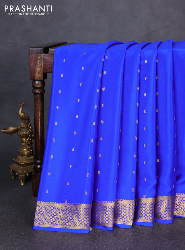 Pure mysore silk saree royal blue with allover zari woven buttas and zari woven border
