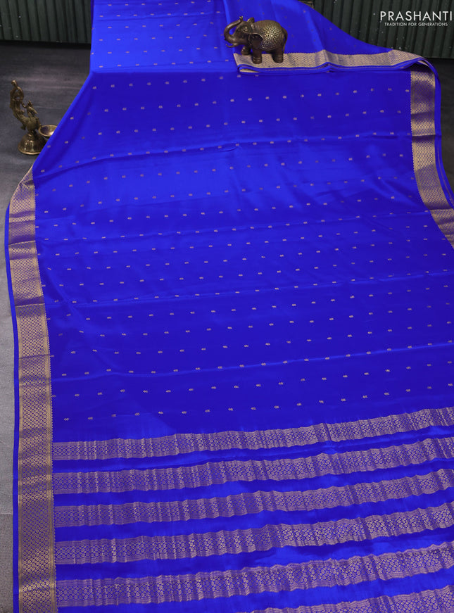 Pure mysore silk saree royal blue with allover zari woven buttas and zari woven border