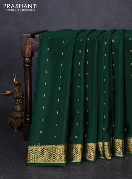 Pure mysore silk saree bottle green with allover zari woven buttas and zari woven border