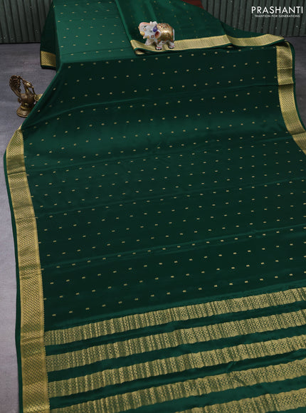 Pure mysore silk saree bottle green with allover zari woven buttas and zari woven border